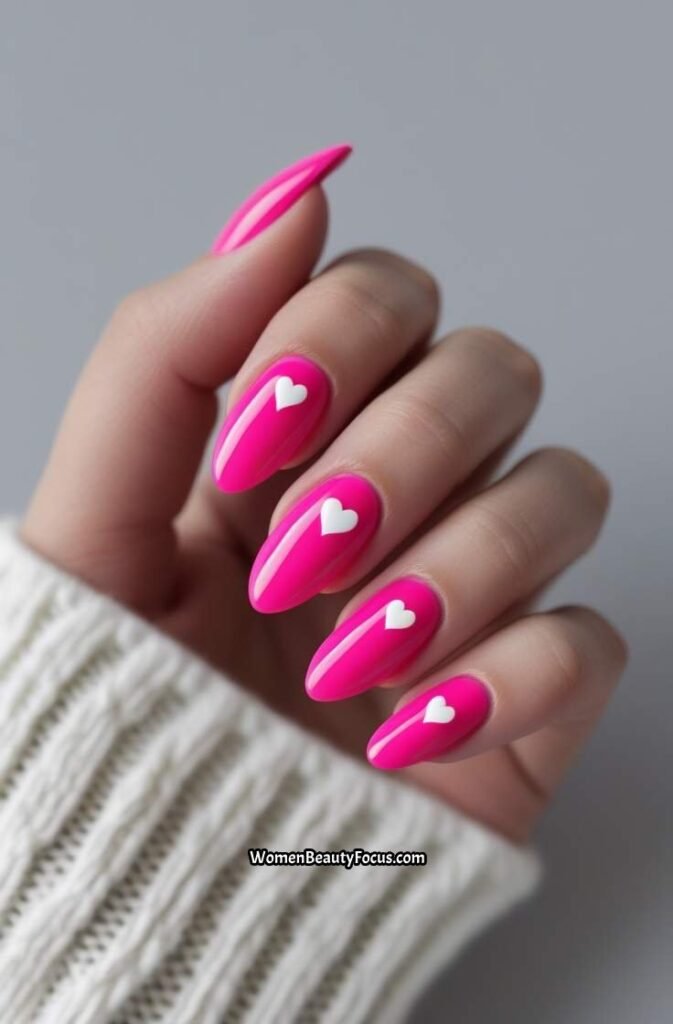 5. Hot Pink Squoval Nails with Hearts