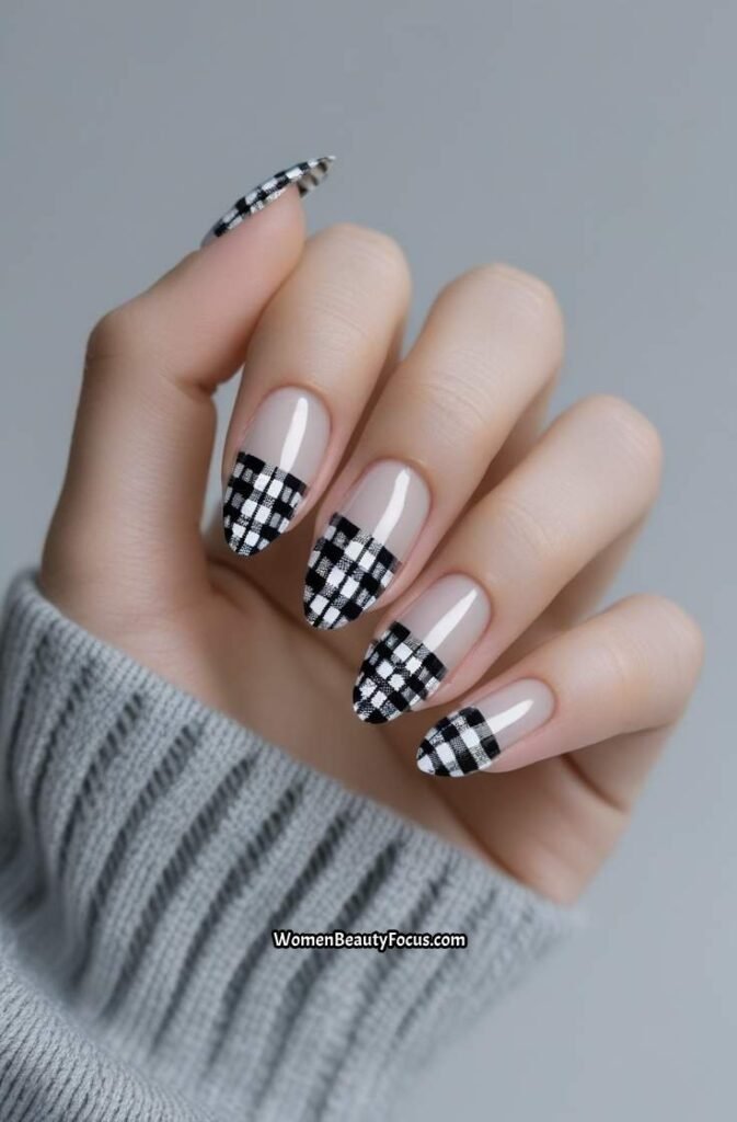 5. Monochrome Plaid Tips