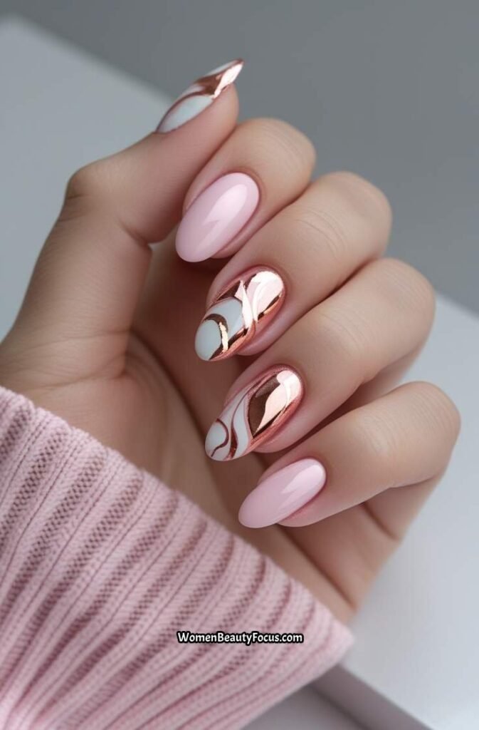 5. Rose Gold Marble Nails