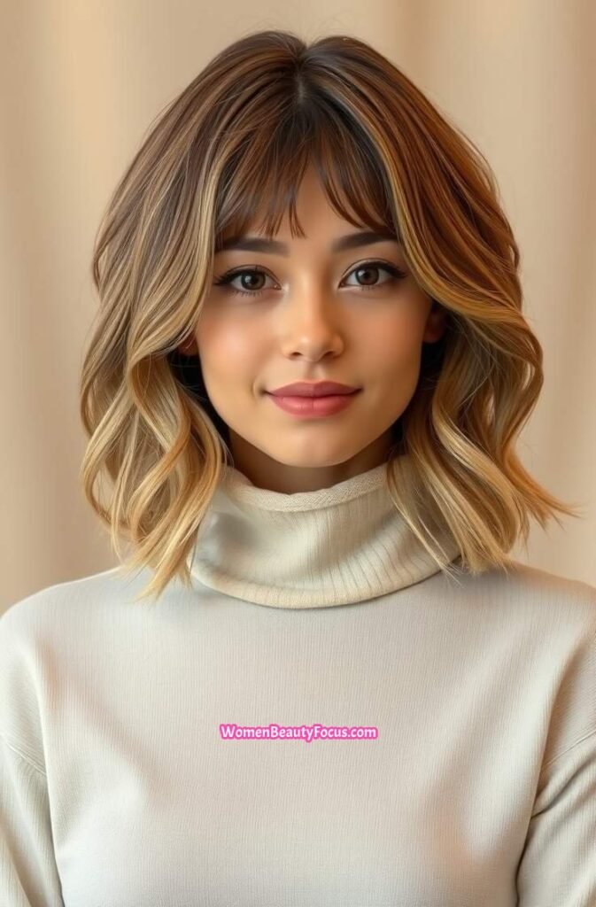 5. Sandy Blonde Lob with Curtain Bangs FrontStraight View