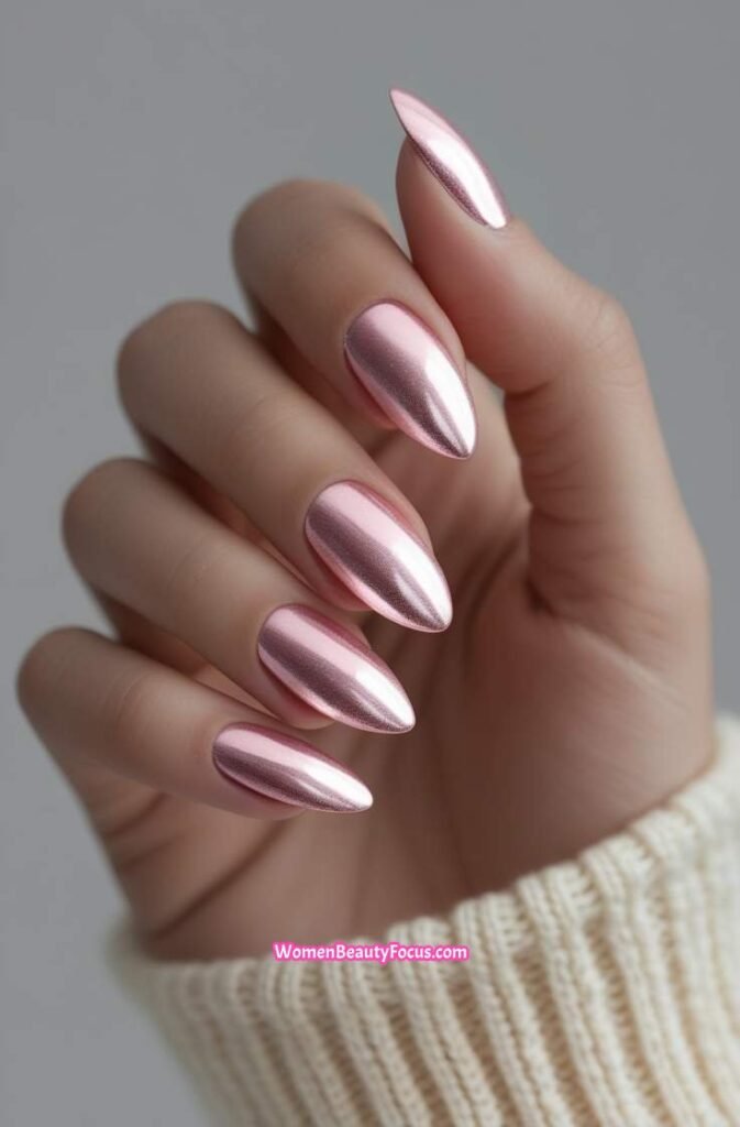5. Soft Pink Chrome Nails for a Subtle Shine