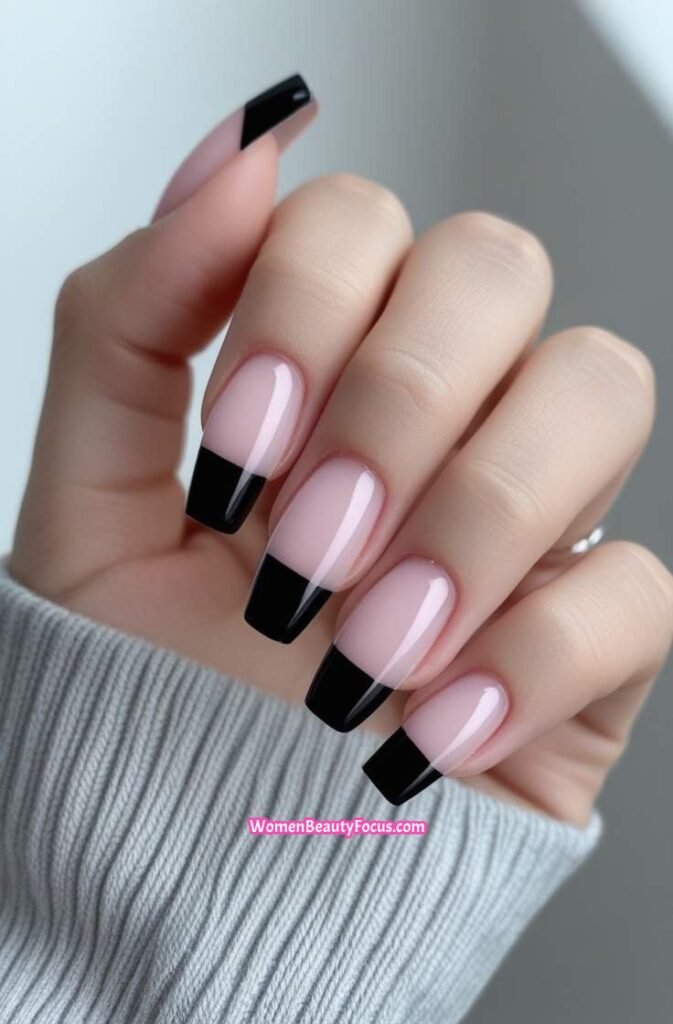 6. Black French Tips on Soft Square Nails