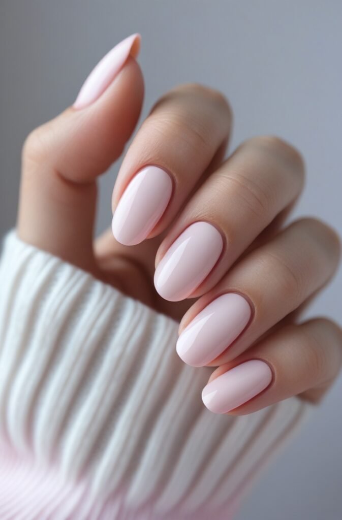 6. Glossy Pale Pink Nails with Rounded Shape