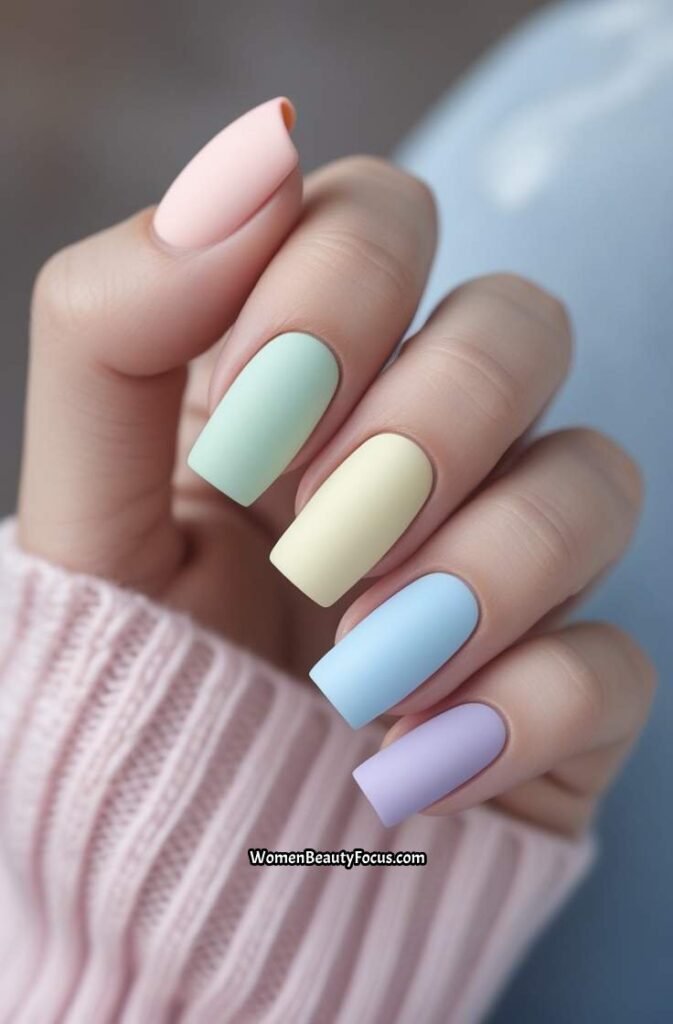 6. Matte Pastel Nails in Mixed Colors