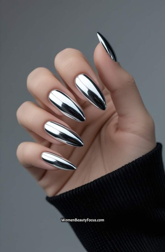 6. Metallic Chrome Nails