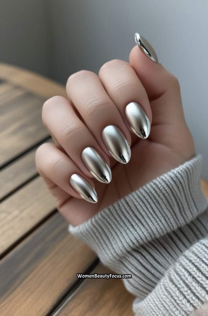 6. Metallic Silver French Tips