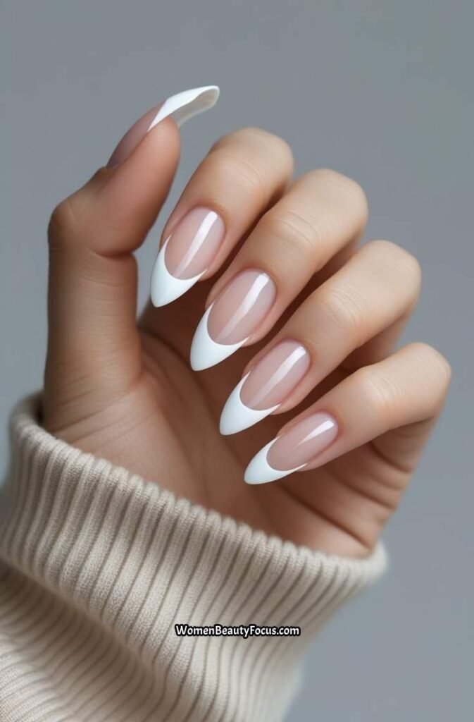 6. Minimal French Almond Nails with Clear Base