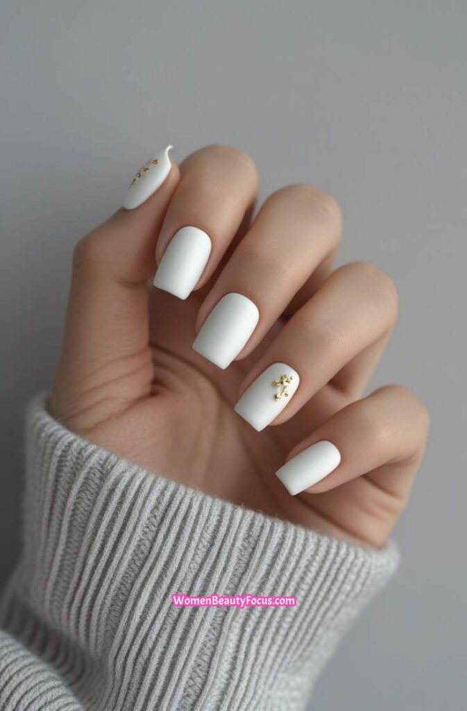 6. Minimalist Matte White with Gold Accents