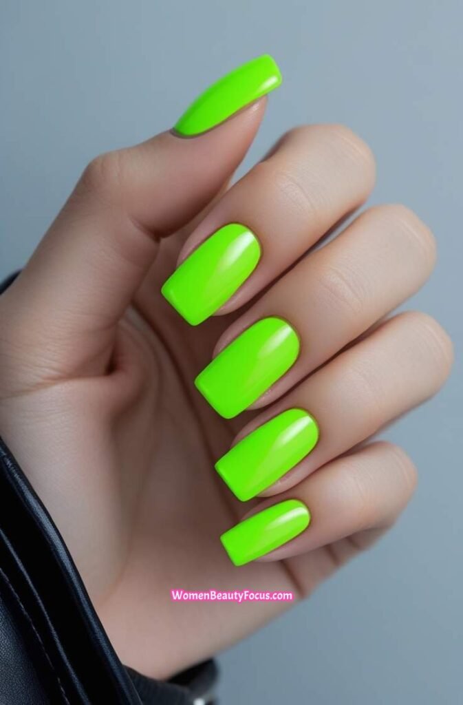6. Neon Green Square Nails