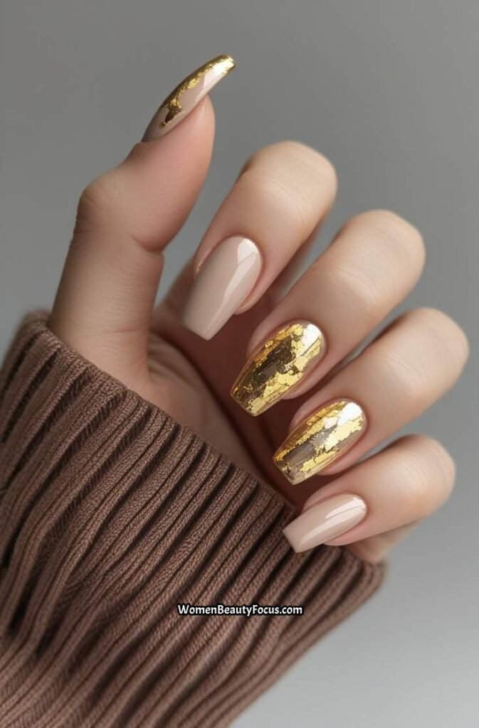 6. Neutral Tones with Gold Flakes