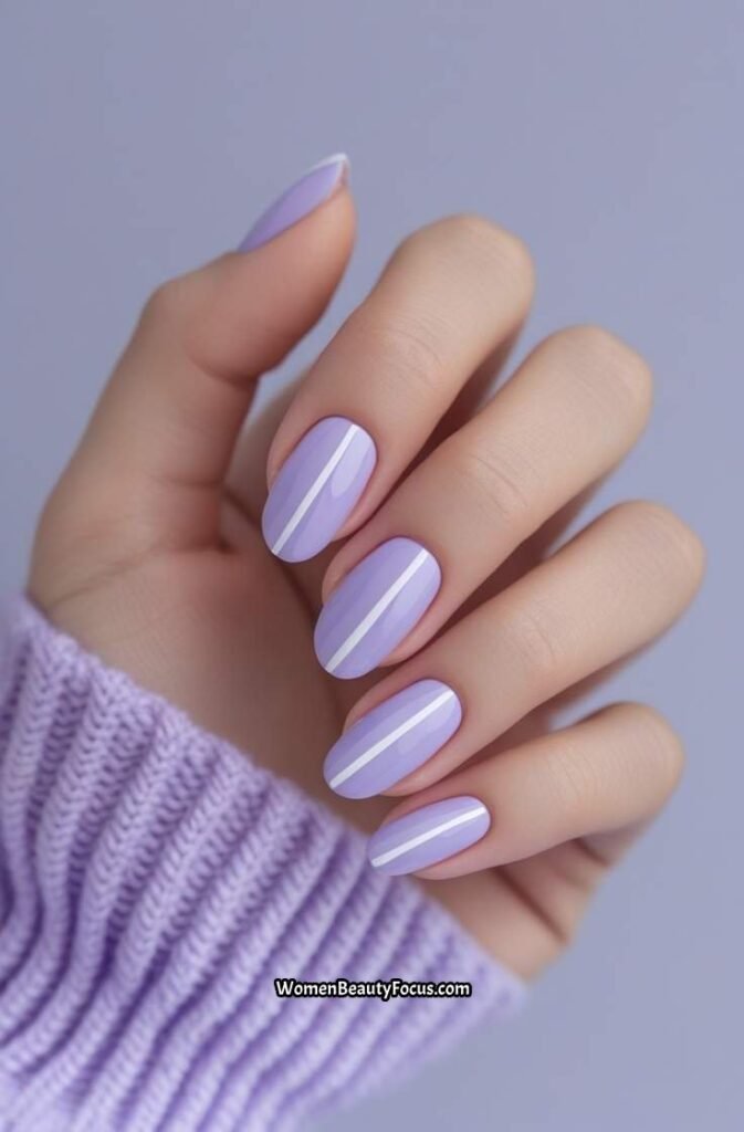 6. Soft Lavender and White Nails