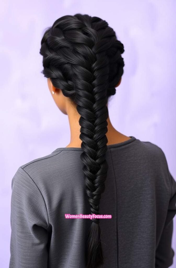 6. Twisted Ponytail with Feed in Braids Back View