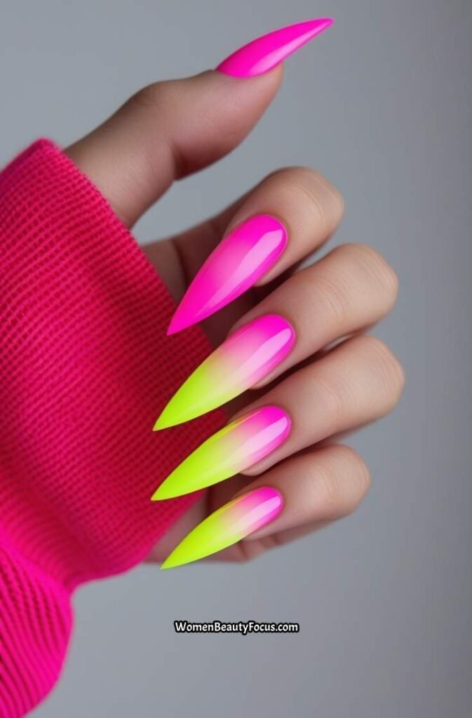 7. Bold Neon Gradient Nails