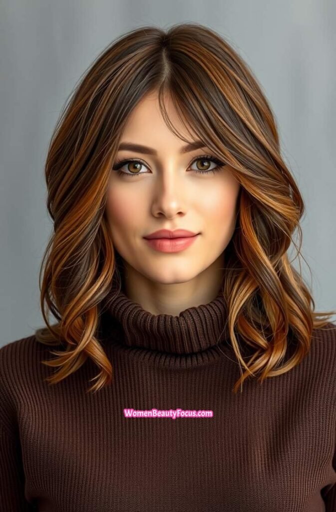 7. Feathered Layers with Auburn Highlights FrontStraight View