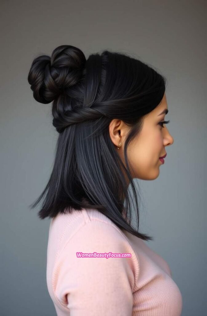7. Mid Ponytail with Flat Twist Detail Front View