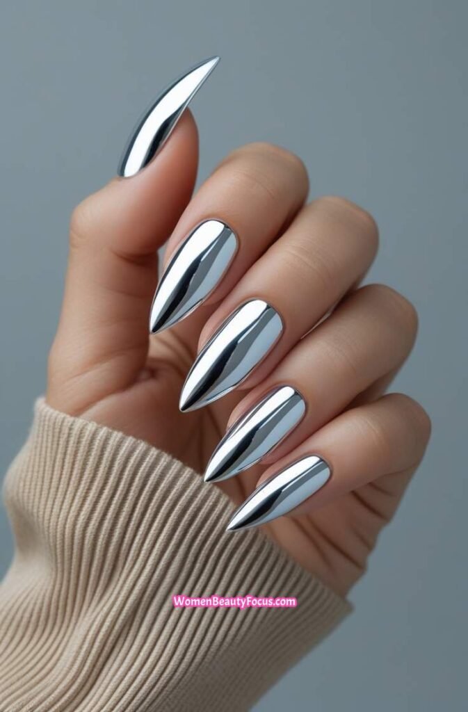 7. Silver Chrome Stiletto Nails 7 IMGCentury
