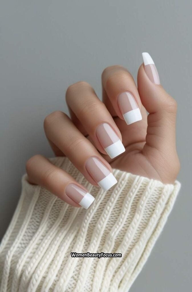 7. White Minimalist French Tips