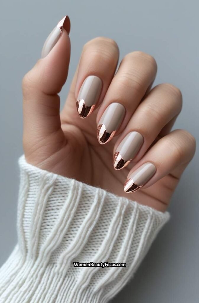 8. Almond Nails with Rose Gold Foil