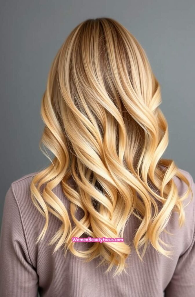 8. Buttery Blonde Waves with Long Length Back View