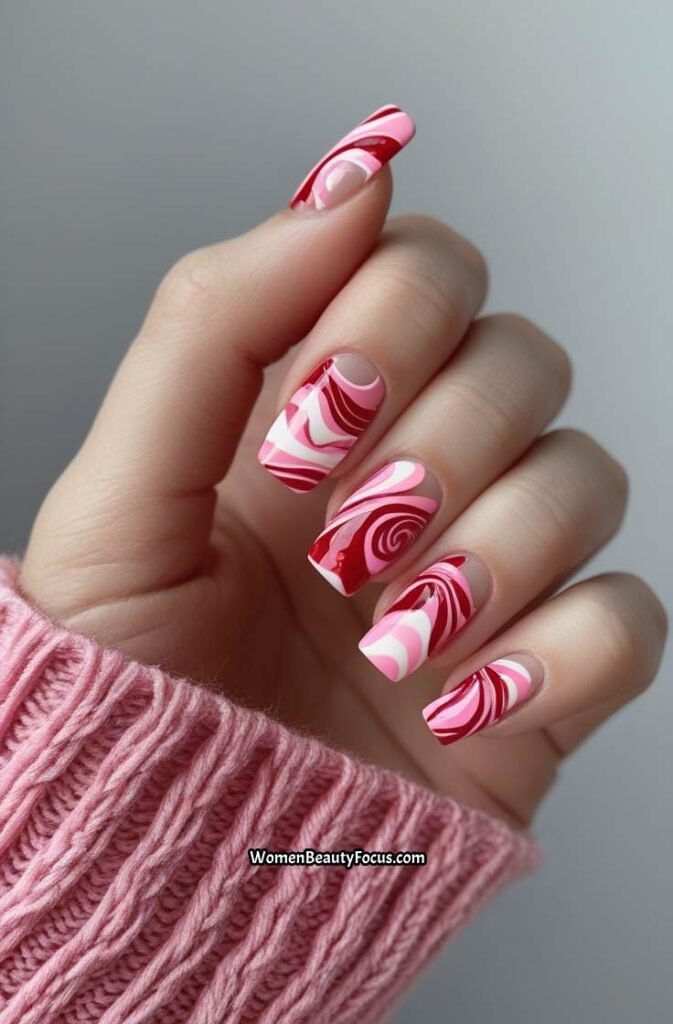 8. Cherry Swirl Nails in Pink and Red