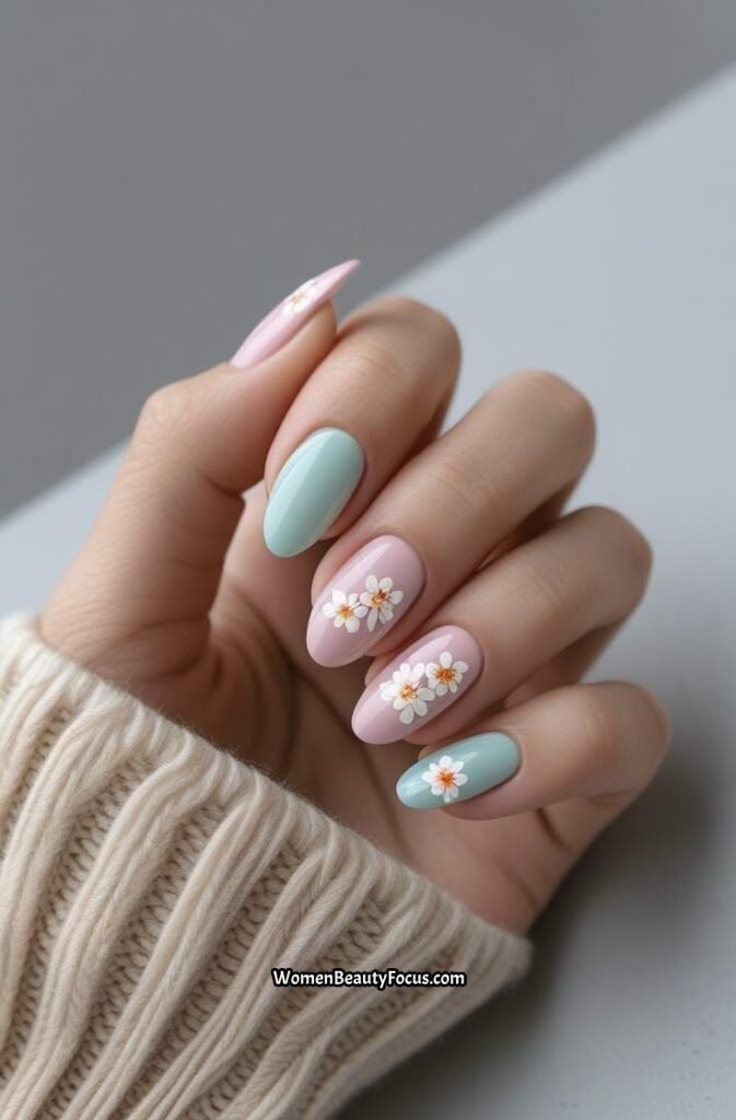 8. Delicate Floral Accent Nails