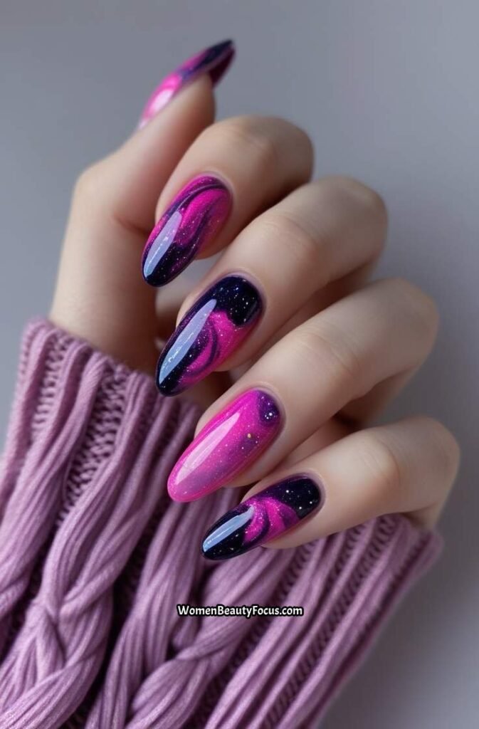 8. Galaxy Pink Cat Eye Nails