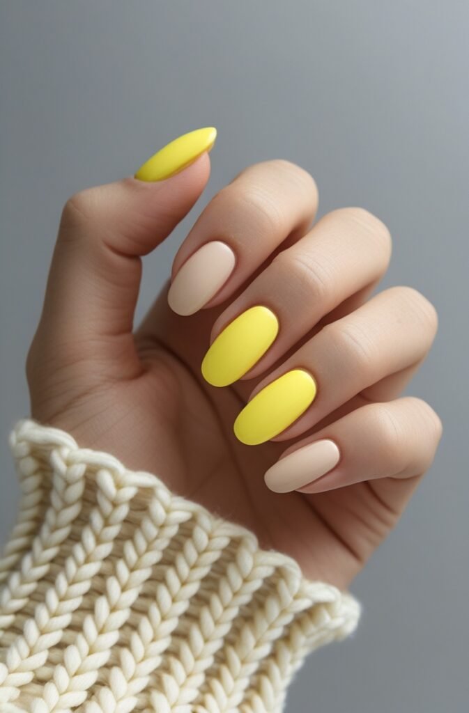8. Lemon Yellow Accent Nails 1