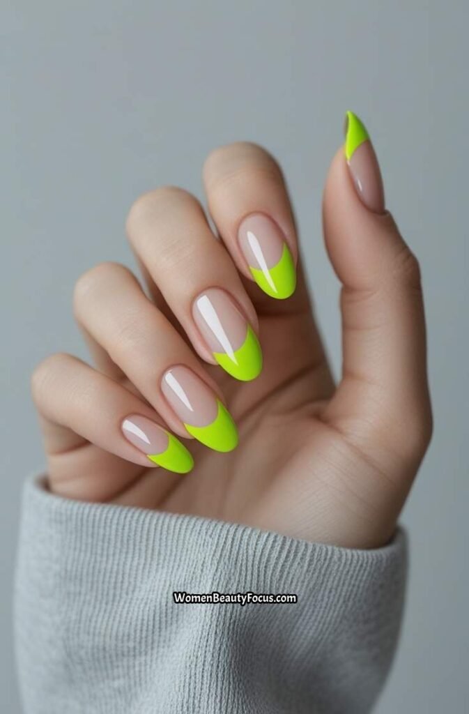 8. Lime Green French Tips on Clear Base