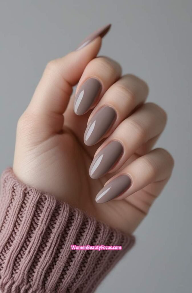 8. Simple Taupe Nails with Glossy Topcoat