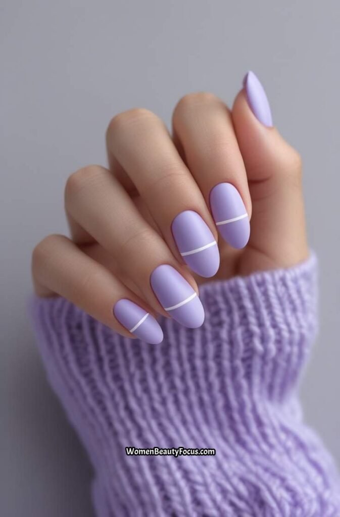 8. Soft Lavender Nails with Simple Lines