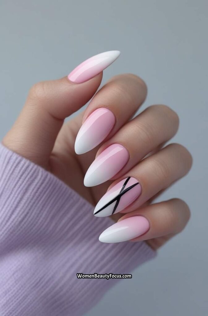 8. Soft Pink Ombre with Black Streaks