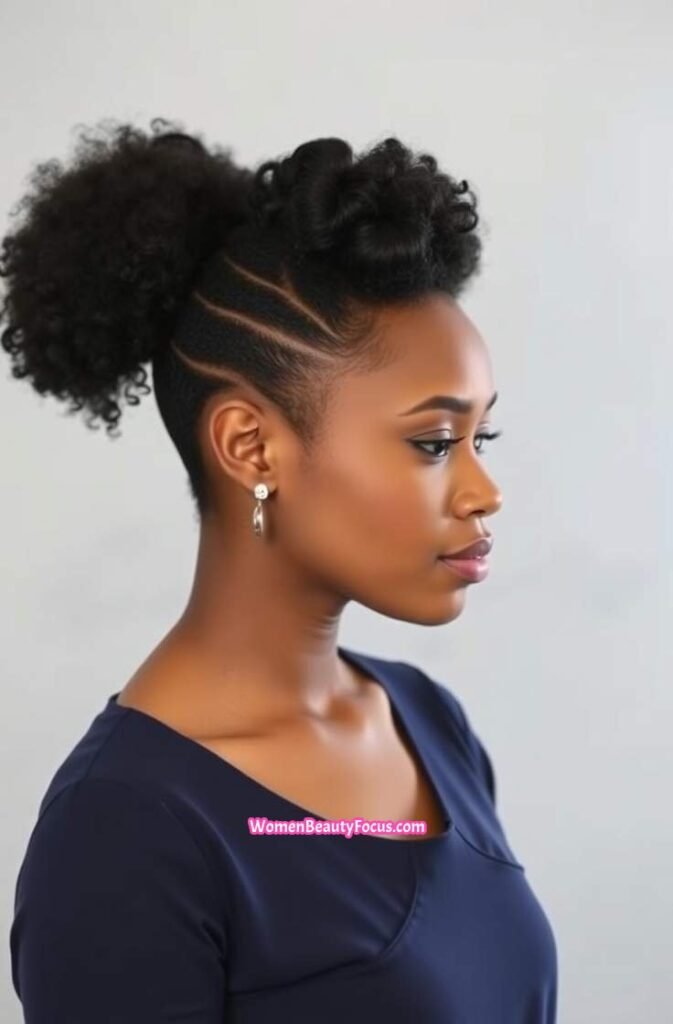 9. Afro Puff Ponytail with Edgy Undercut Front View