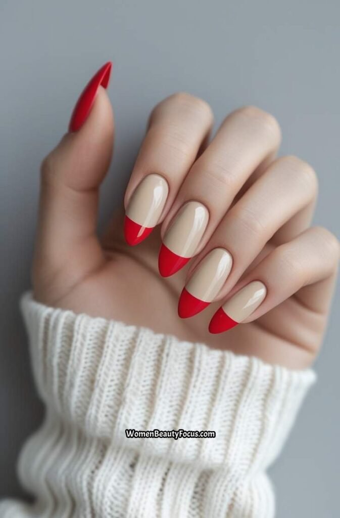 9. Almond Nails with Bold Red Tips