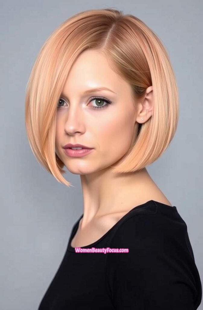 9. Blunt Peach Bob with Side Part FrontStraight View