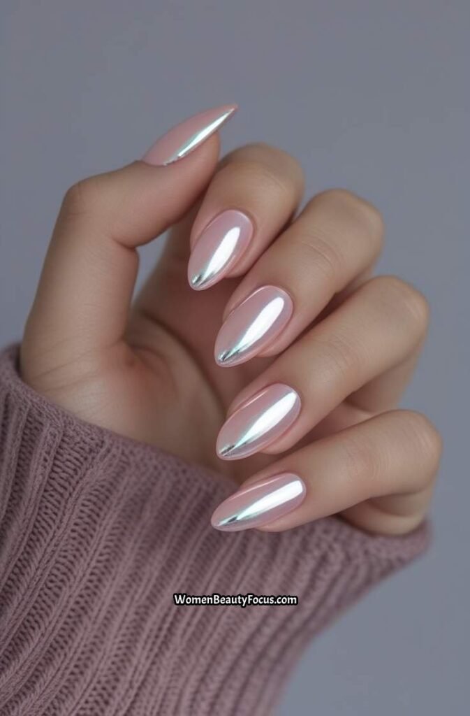 9. Blush Pink Nails with Chrome Finish