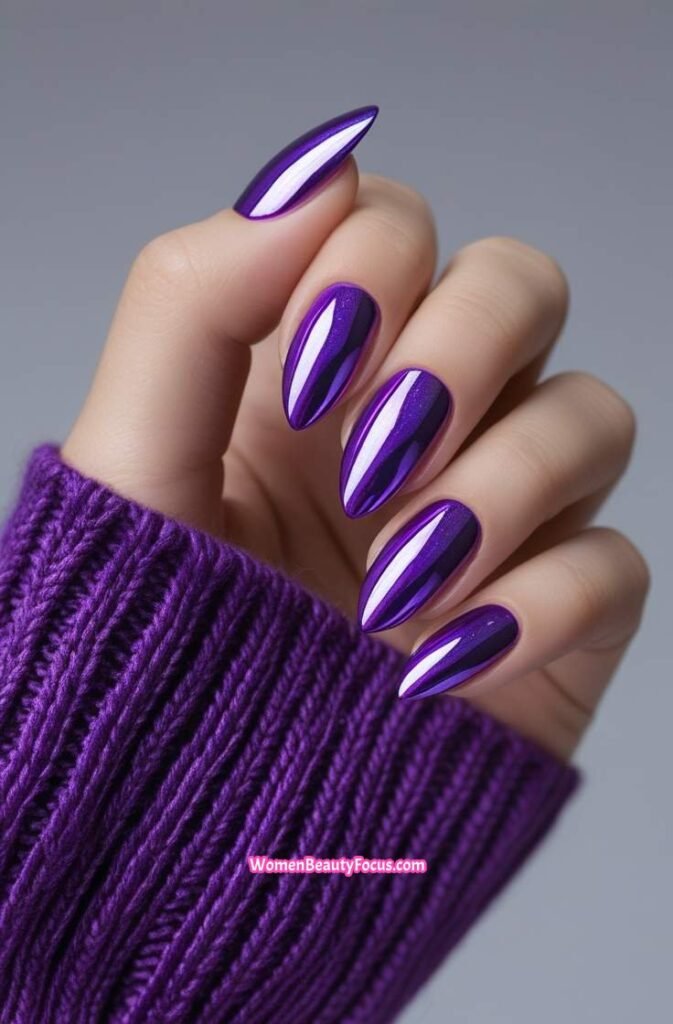 9. Bold Purple Chrome Nails with a Glossy Shine