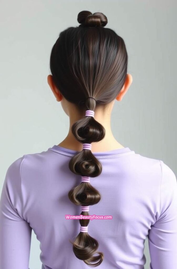 9. Bubble Ponytail with Hair Ties Front View