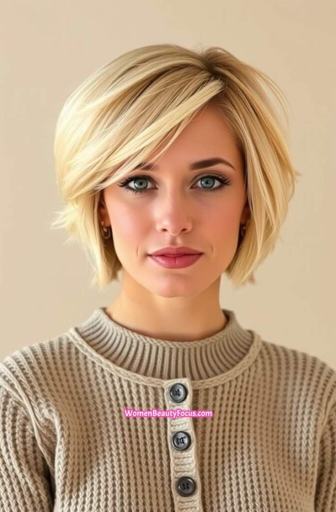 9. Champagne Blonde Shag with Face Framing Layers FrontStraight View