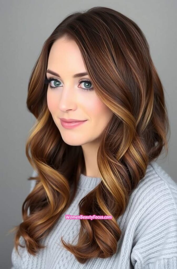 9. Chestnut Brown with Soft Natural Waves FrontStraight View