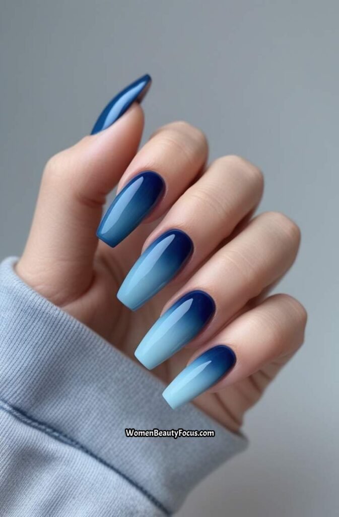 9. Denim Blue Gradient Nails