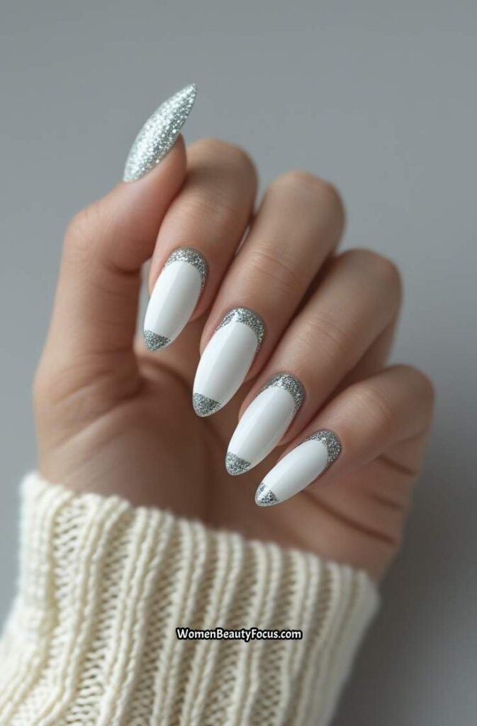 9. French Tip Nails with a Twist of Glitter