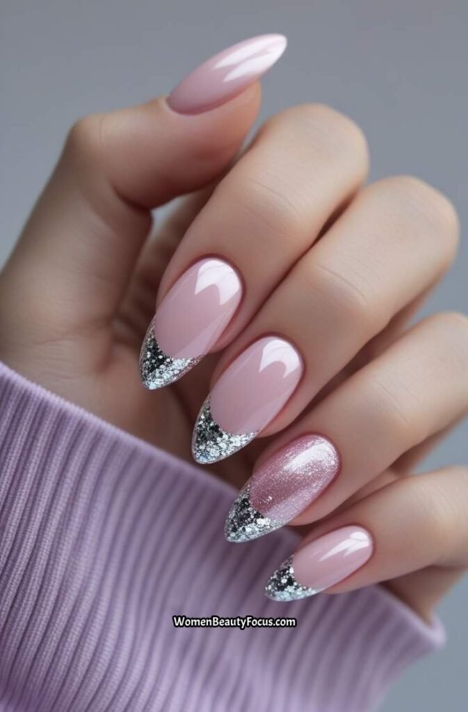 9. Glitter Accent Pink Nails