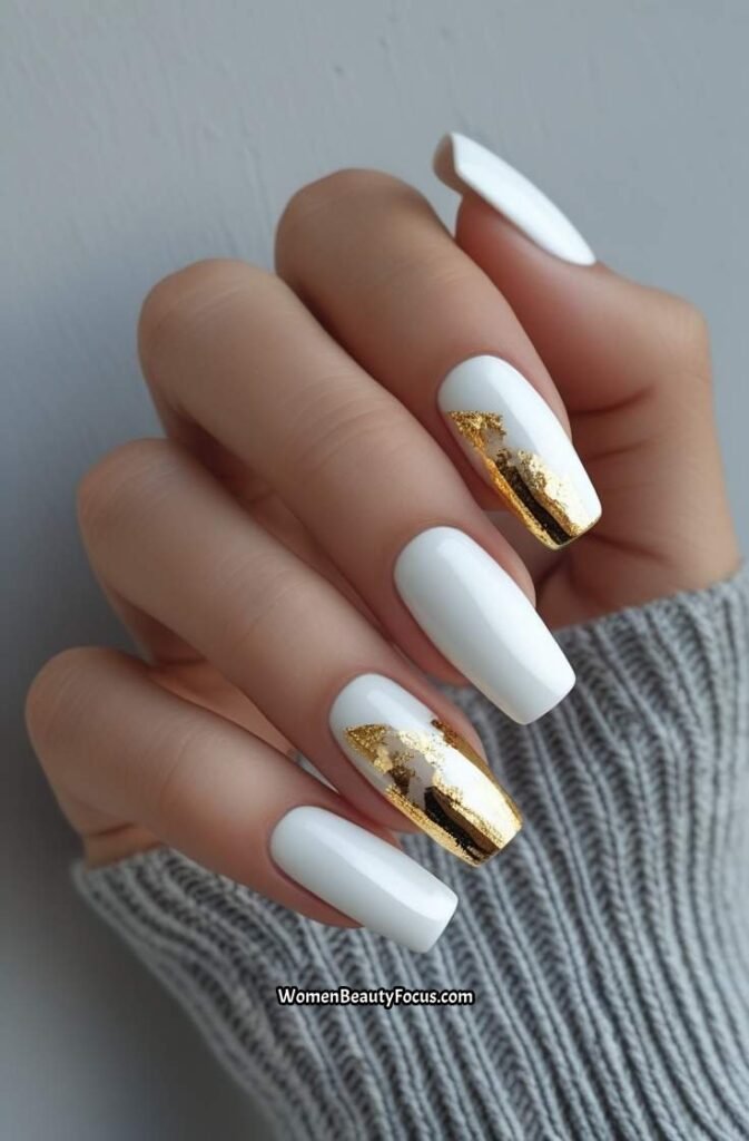 9. Gold Foil and White Nails