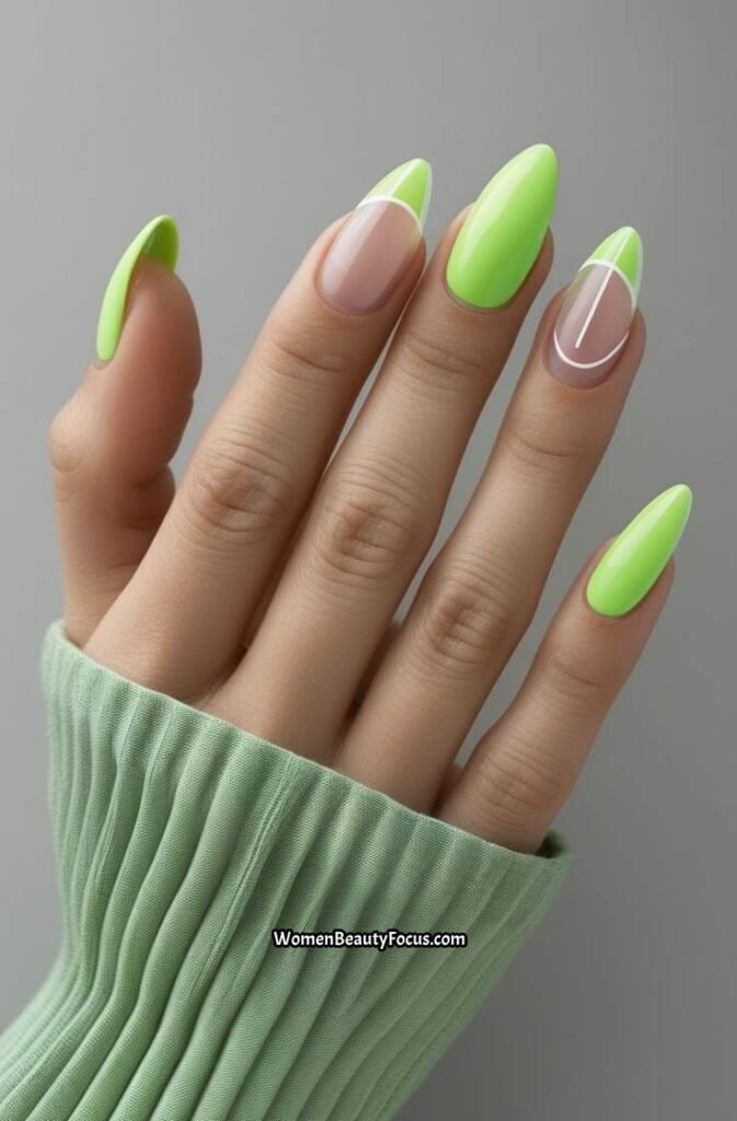 9. Lime Green French Tips