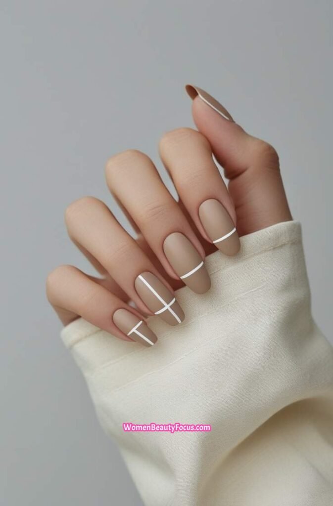 9. Minimal White Line Accent on Neutral Nails