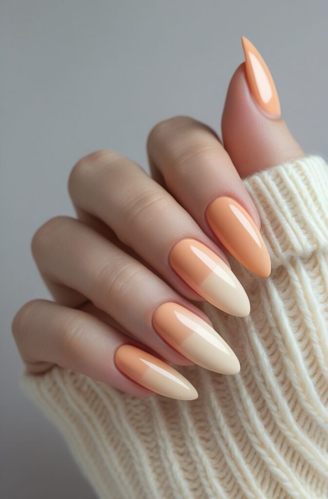 9. Neutral Gradient Nails in Peach and Beige