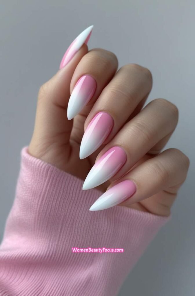 9. Ombre Pink and White Stiletto Nails 9 IMGCentury