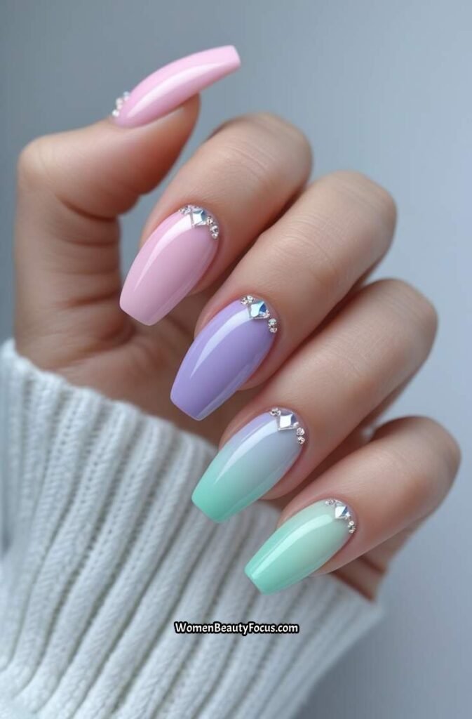 9. Pastel Ombre with Crystal Accents