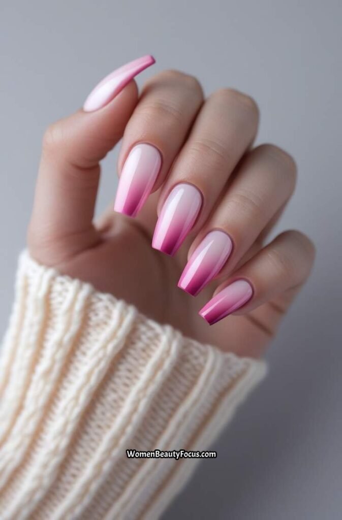 9. Pink Gradient Nails with a Shiny Topcoat