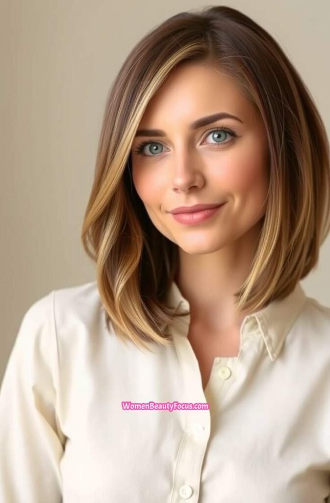 9. Side Parted Bob with Beige Balayage FrontStraight View